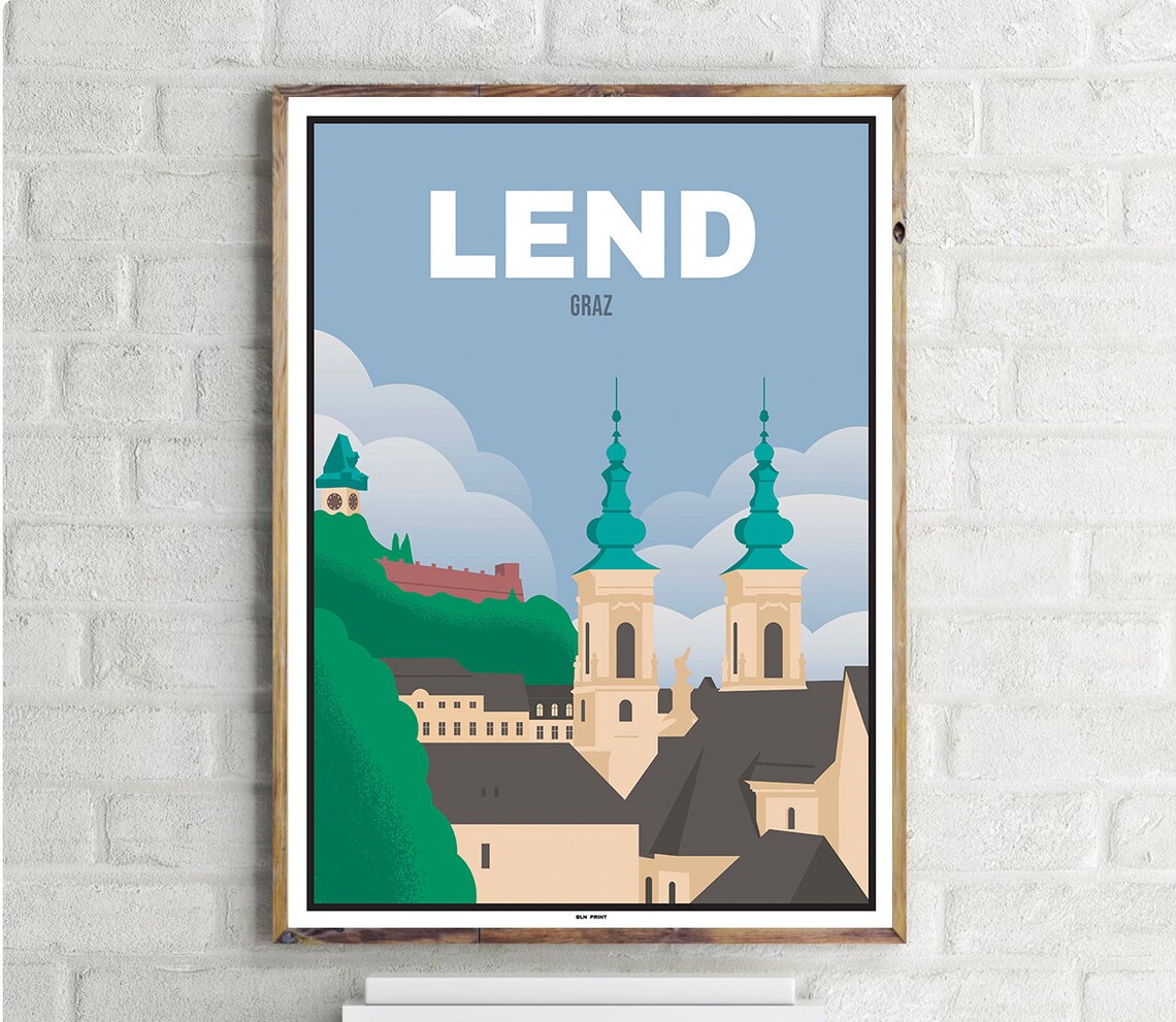 Graz Lend Vintage Travel Poster, Austria