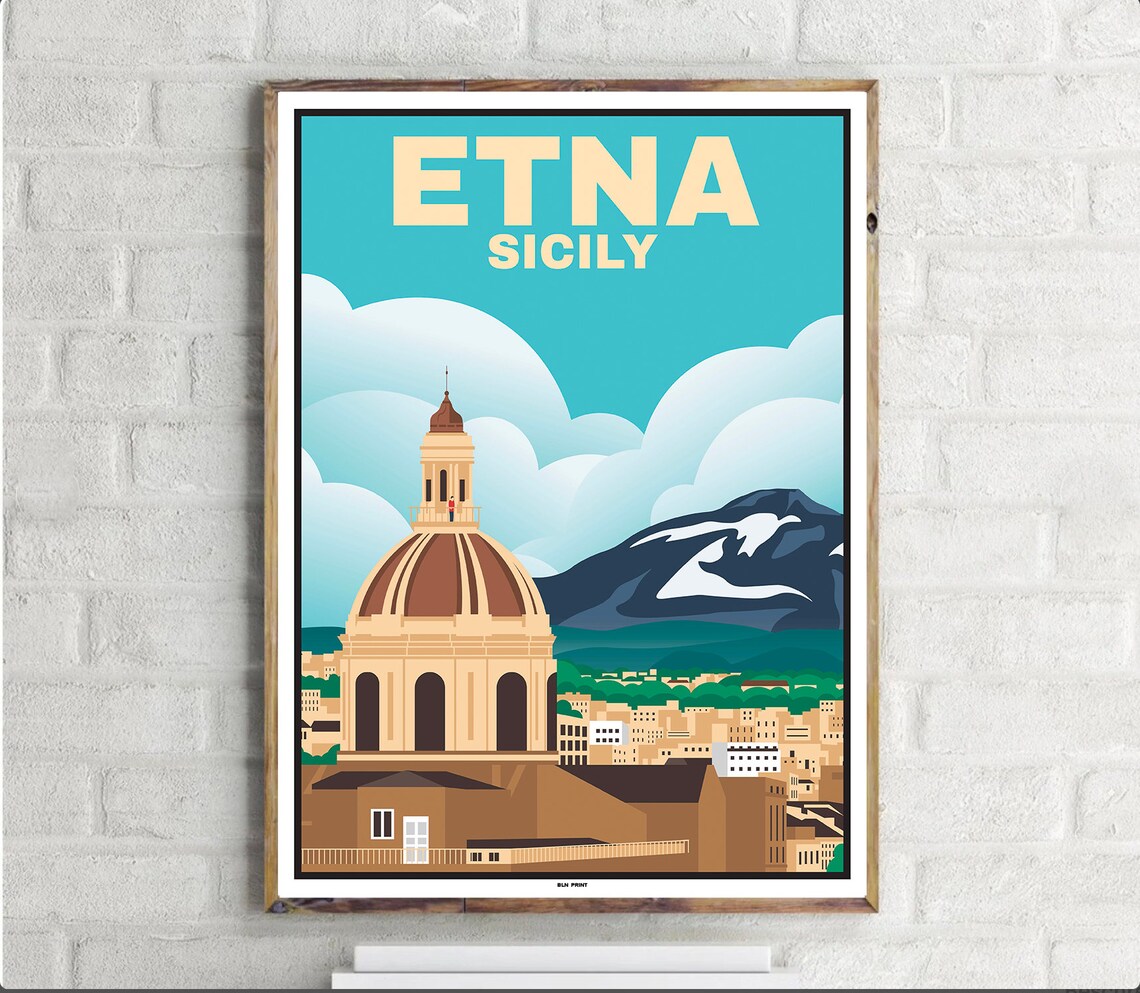 Etna Vintage Travel Poster, Mountain Landscape