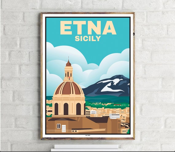 Etna Vintage Travel Poster, Mountain Landscape