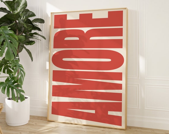 Amore Retro Typography Poster, Love Art Print