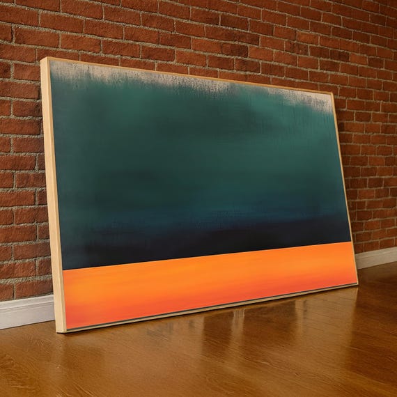 Abstract Color Field Canvas Wall Art Modern Rothko Style Painting Deep Green And Bold Orange Minimalist Contemporary Ready To