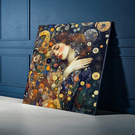 Dreamy Woman Embrace Canvas Abstract Circle Art Modern Decorative Wall Colorful Portrait Contemporary Home Decor