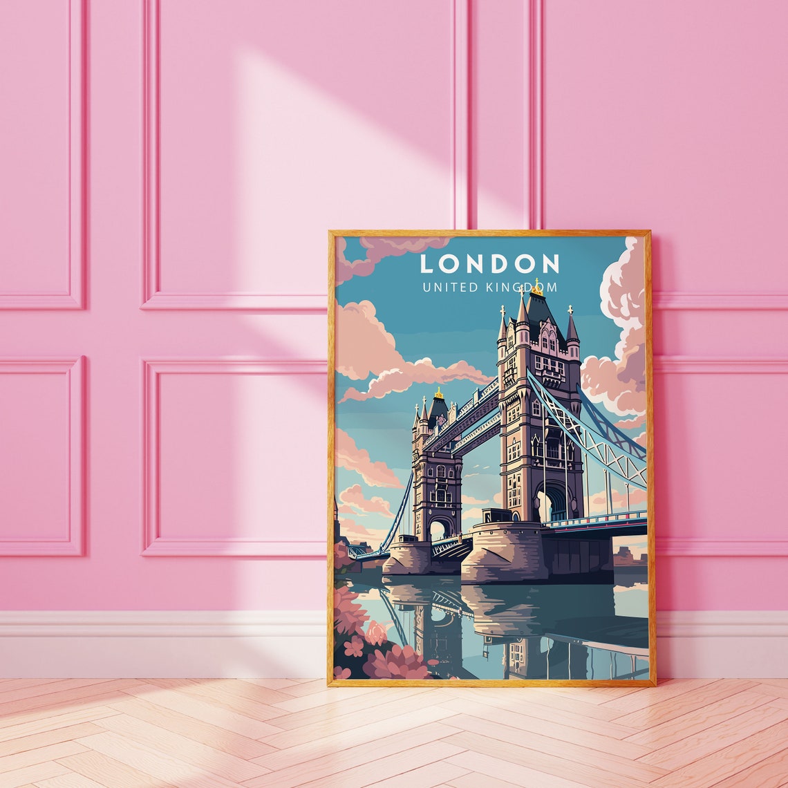 London Tower Bridge Sunset River Reflection Thames Travel Poster - Image 3