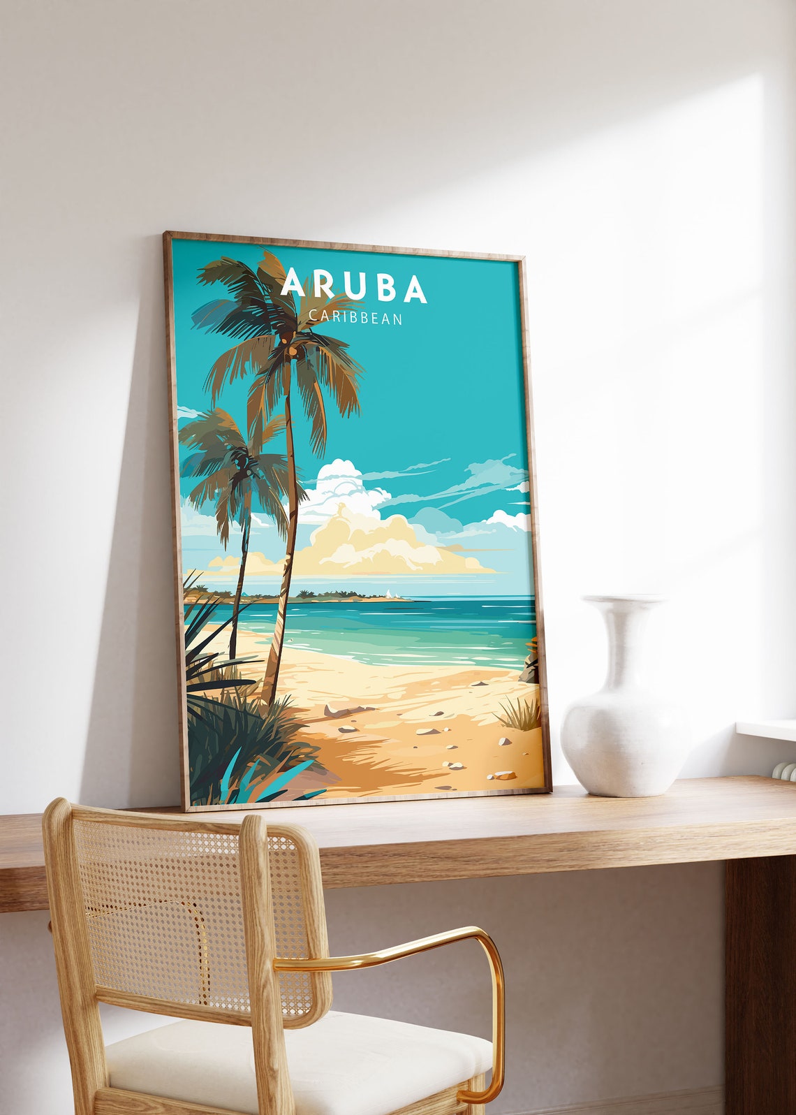Aruba Caribbean Palm Tree Beach Turquoise Sea View Travel Poster - Image 3