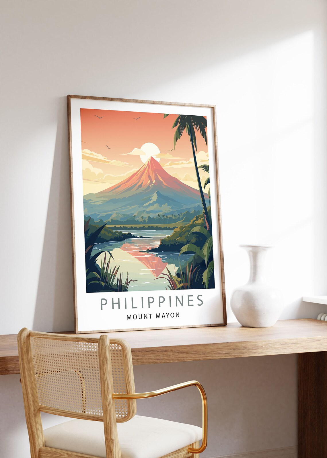 Philippines Travel Poster, Minimalist Mount Mayon - Image 3