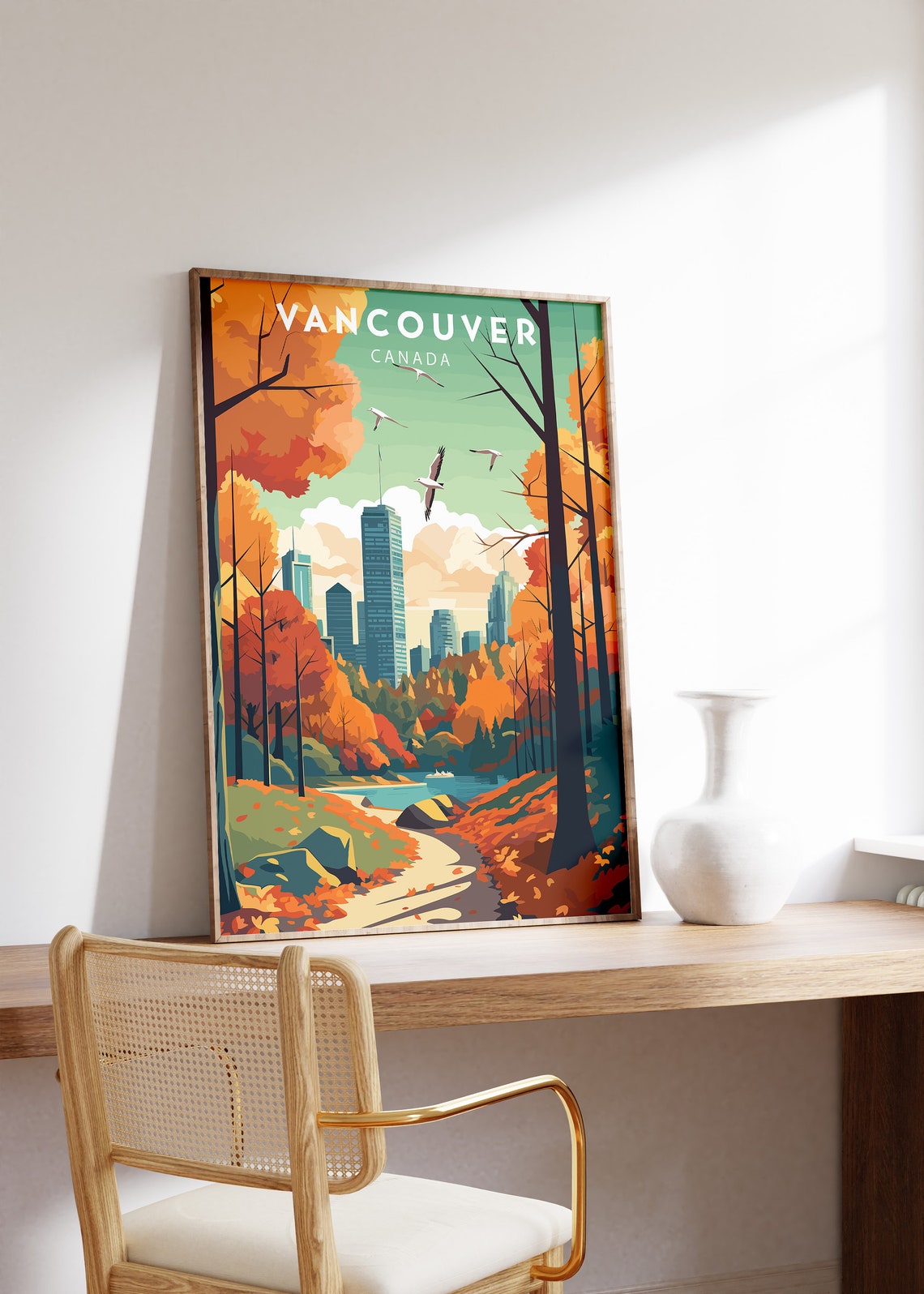 Vancouver Canada Autumn Skyline Golden Fall Travel Art Poster - Image 3