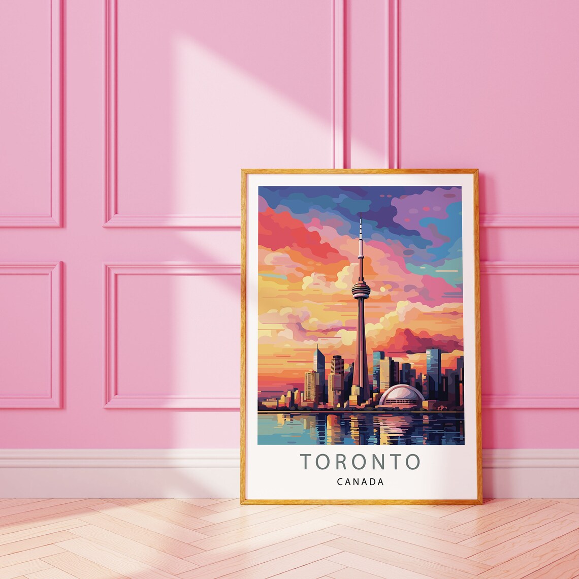 Toronto Canada Poster of the CN Tower Skyline at Sunset Over the Lake - Image 3