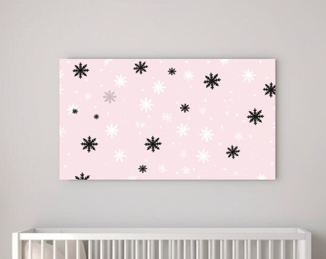 Pink Snowflake Pattern Black White Winter Minimalist Nursery Poster