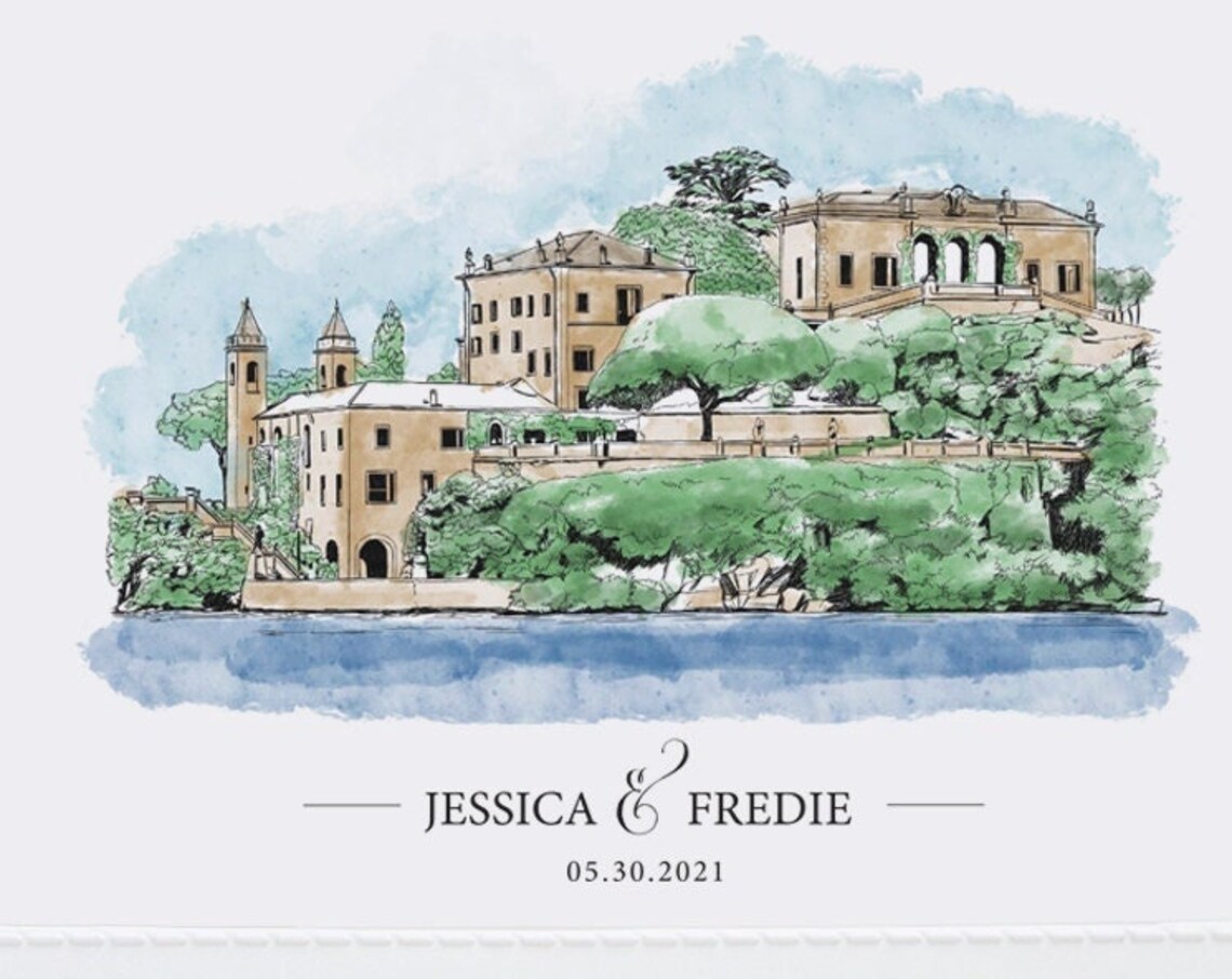 Custom Wedding Church Watercolor Venue Art Print
