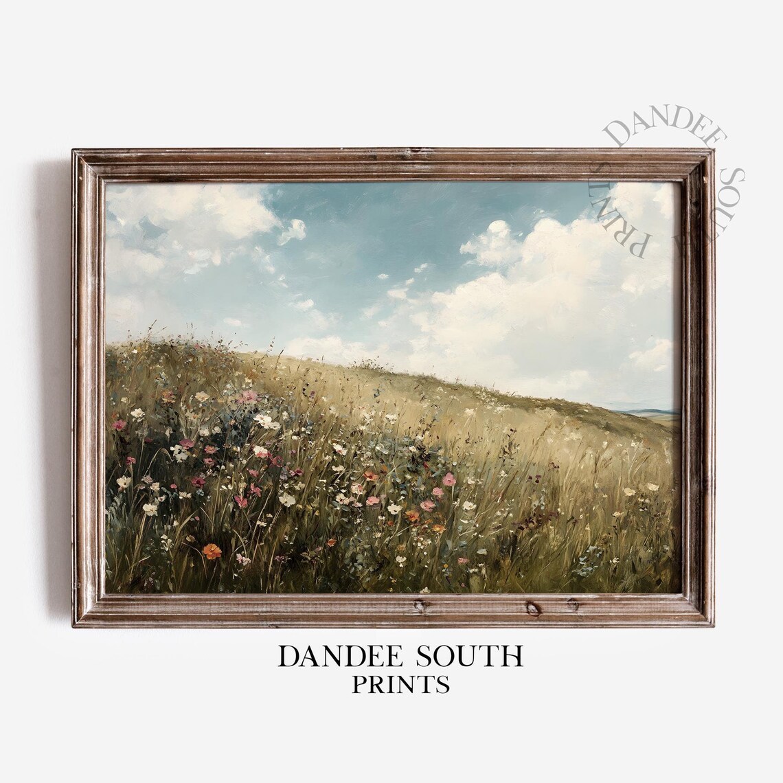 Vintage Wildflower Meadow Oil Painting Spring Country Field Wall Art