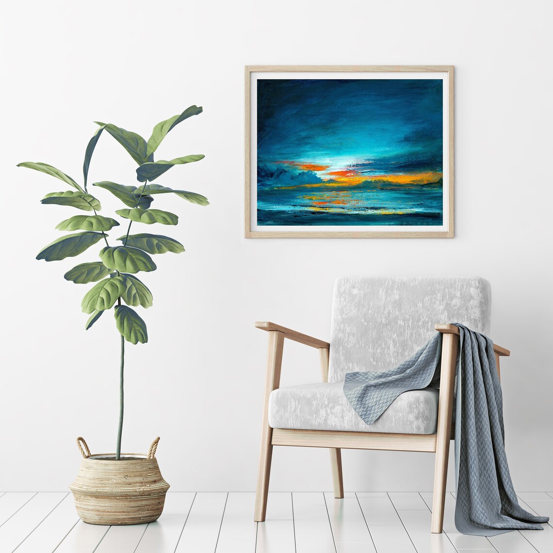 Seascape Sunset Art Print, Ocean Wall Home Decor