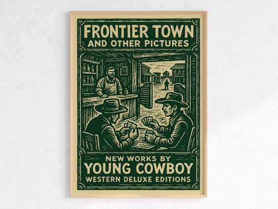 Frontier Town Western Poster Vintage Cowboy Saloon Wall Art Rustic Wild West Print Americana Bar Decor Home Gift