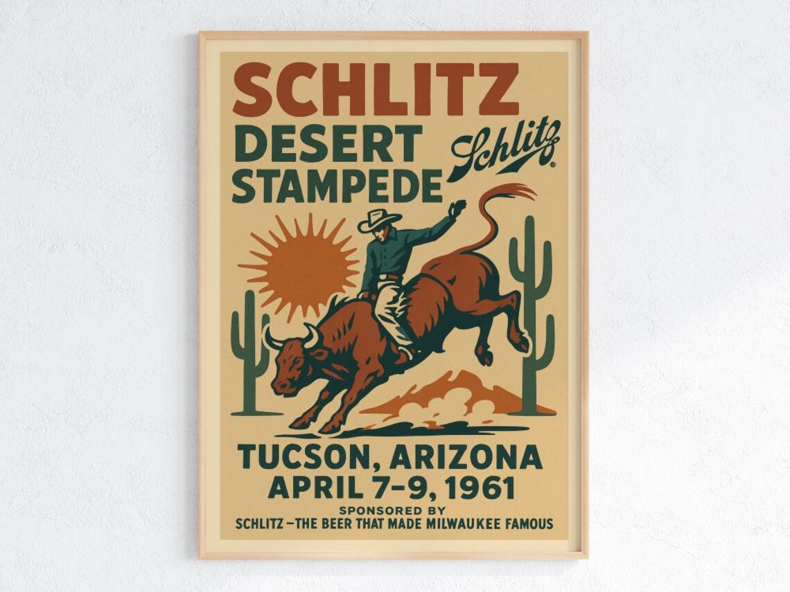 1961 Schlitz Desert Stampede Tucson Rodeo Art Print
