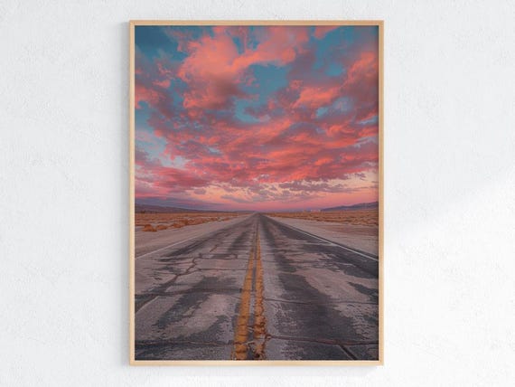 Desert Highway Sunset Print Moody Western Landscape Photography