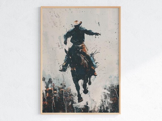 Rodeo Cowboy Bucking Bronco Splash Arena Action Western Horse Art Poster