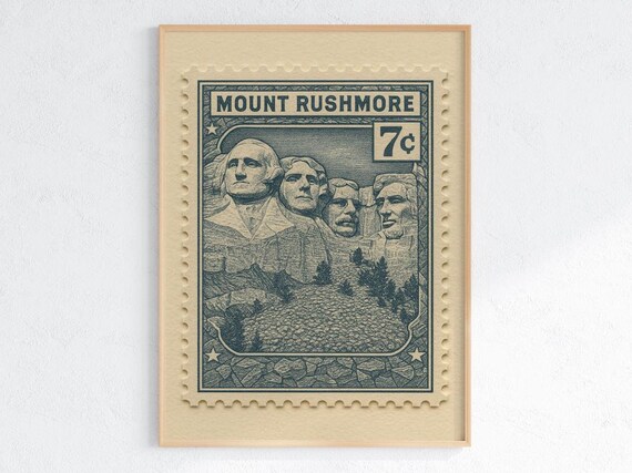 Mount Rushmore Vintage Stamp Style Monument Landmark Souvenir Poster Art