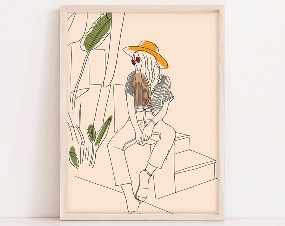 Woman Silhouette Line Drawing Abstract Face Line Art Print Boho Wall Print Terracotta Minimal Modern Wall Art Woman Figure Fashion
