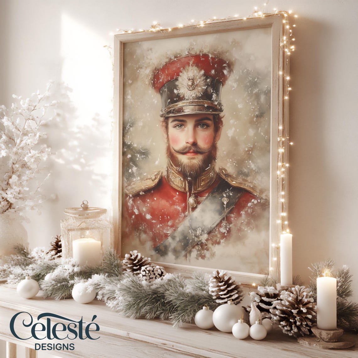 Victorian Nutcracker Soldier Portrait Snowy Christmas Holiday Print