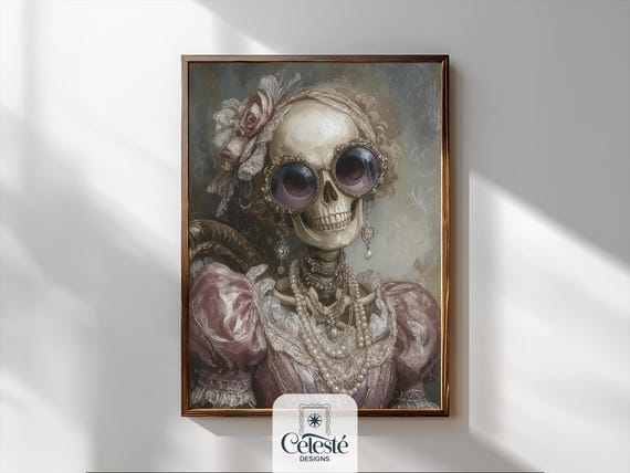 Glam Gothic Skeleton Print Rococo Pearls Sunglasses