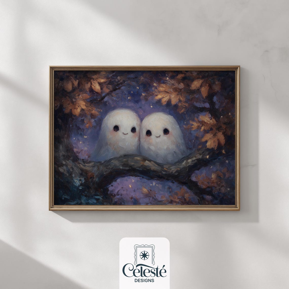Halloween Couple Art Cute Autumn Wall Decor Cozy Kawaii Print