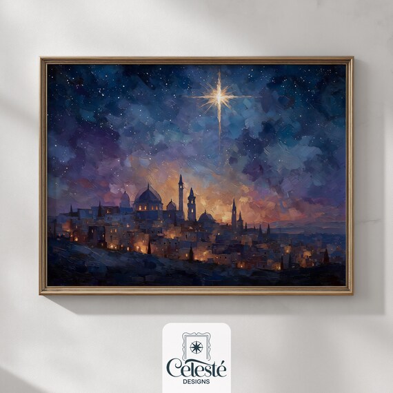 Bethlehem Night Skyline Under Bright Christmas Star City Poster