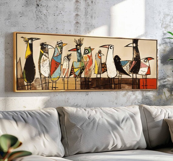 Birds On Wire, Mid-Century Modern Horizontal Art Print