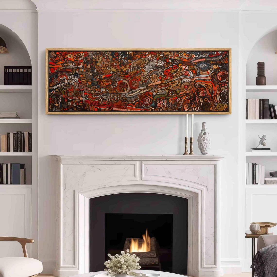 Intricate Tribal Doodle Swirls Rust Tones Panoramic Framed Art Print - Image 3