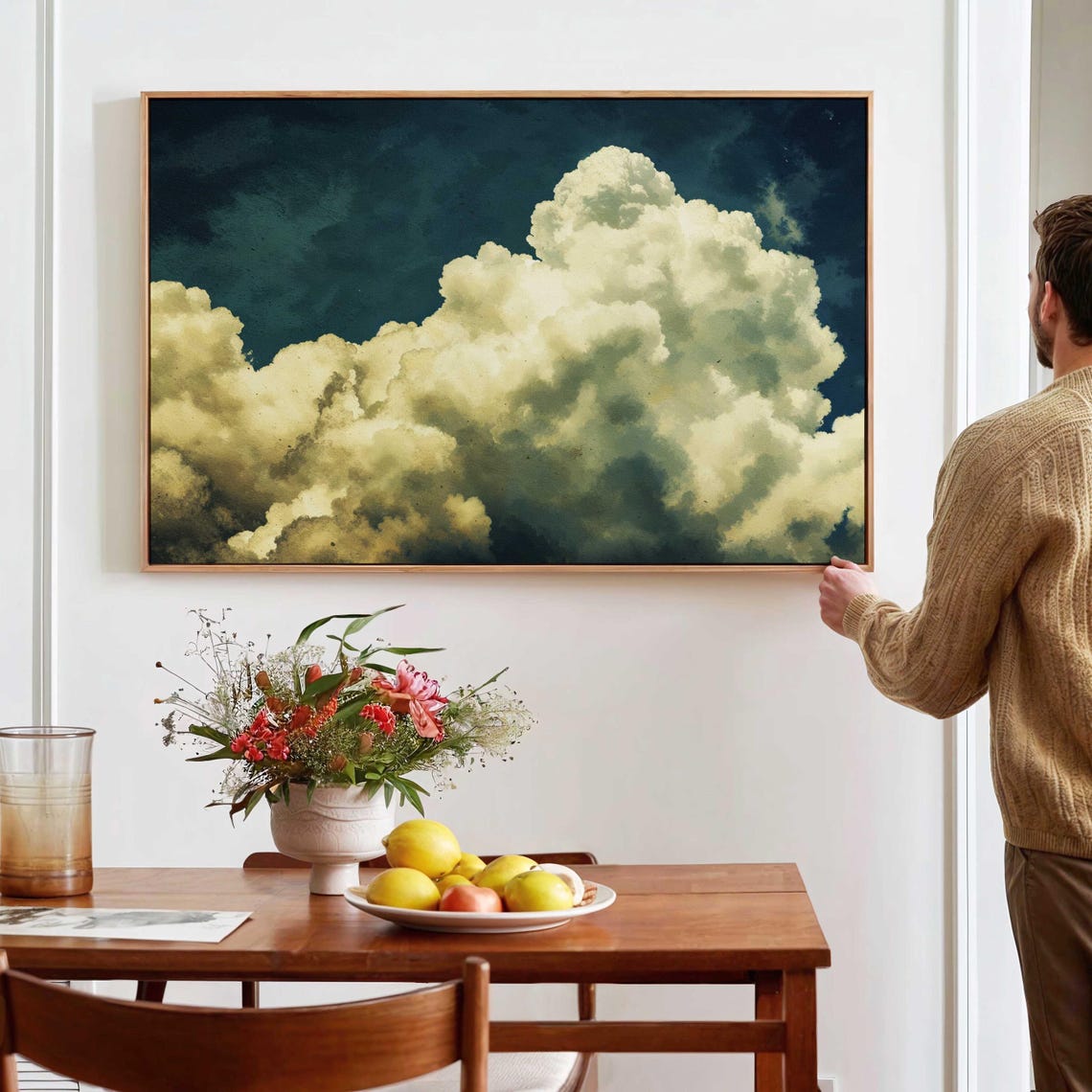 Golden Cumulus Clouds Teal Sky Vibrant Cloud Landscape Art Print