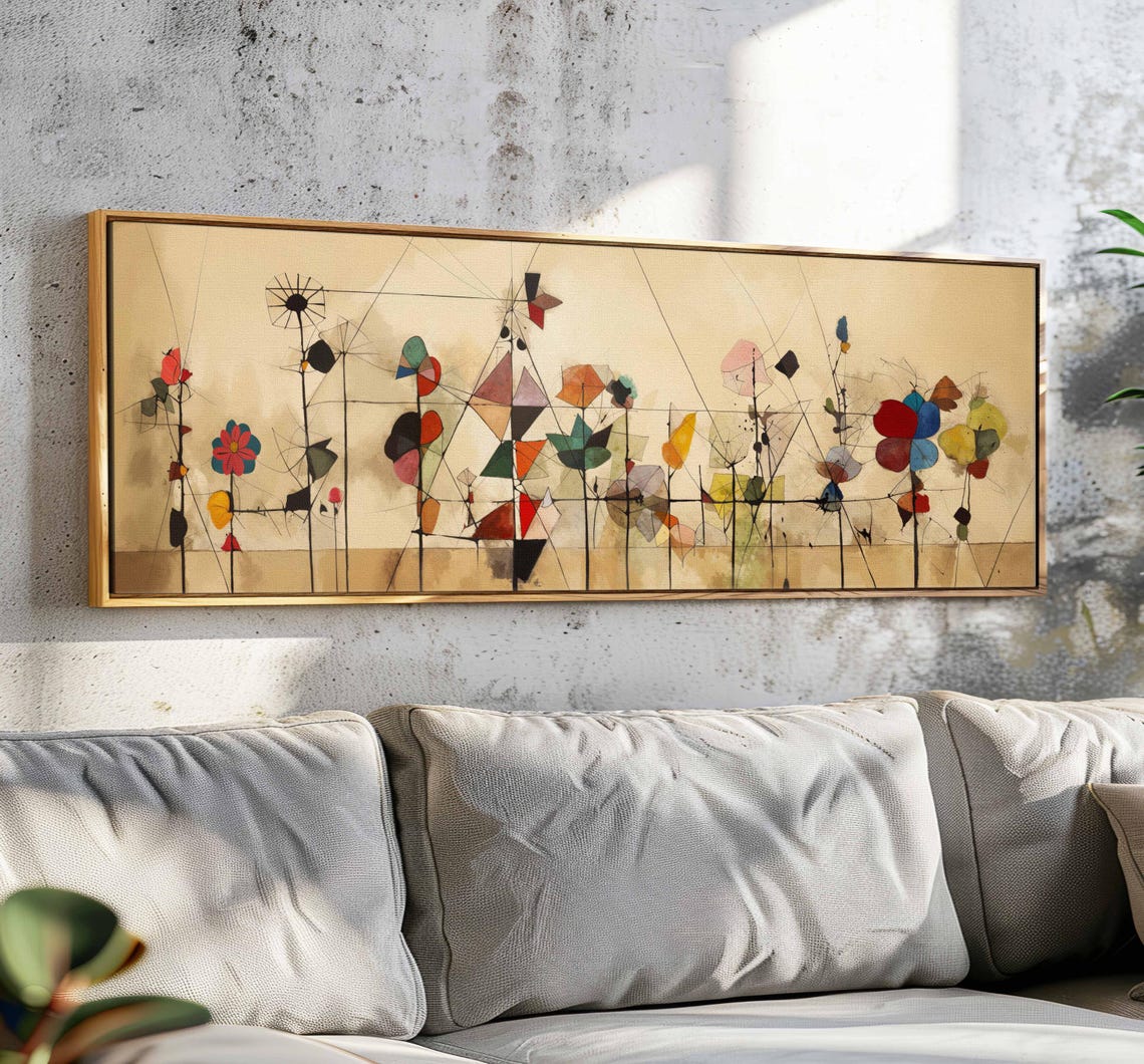 Mid Century Modern Whimsical Flower Garden Abstract Line Art Print