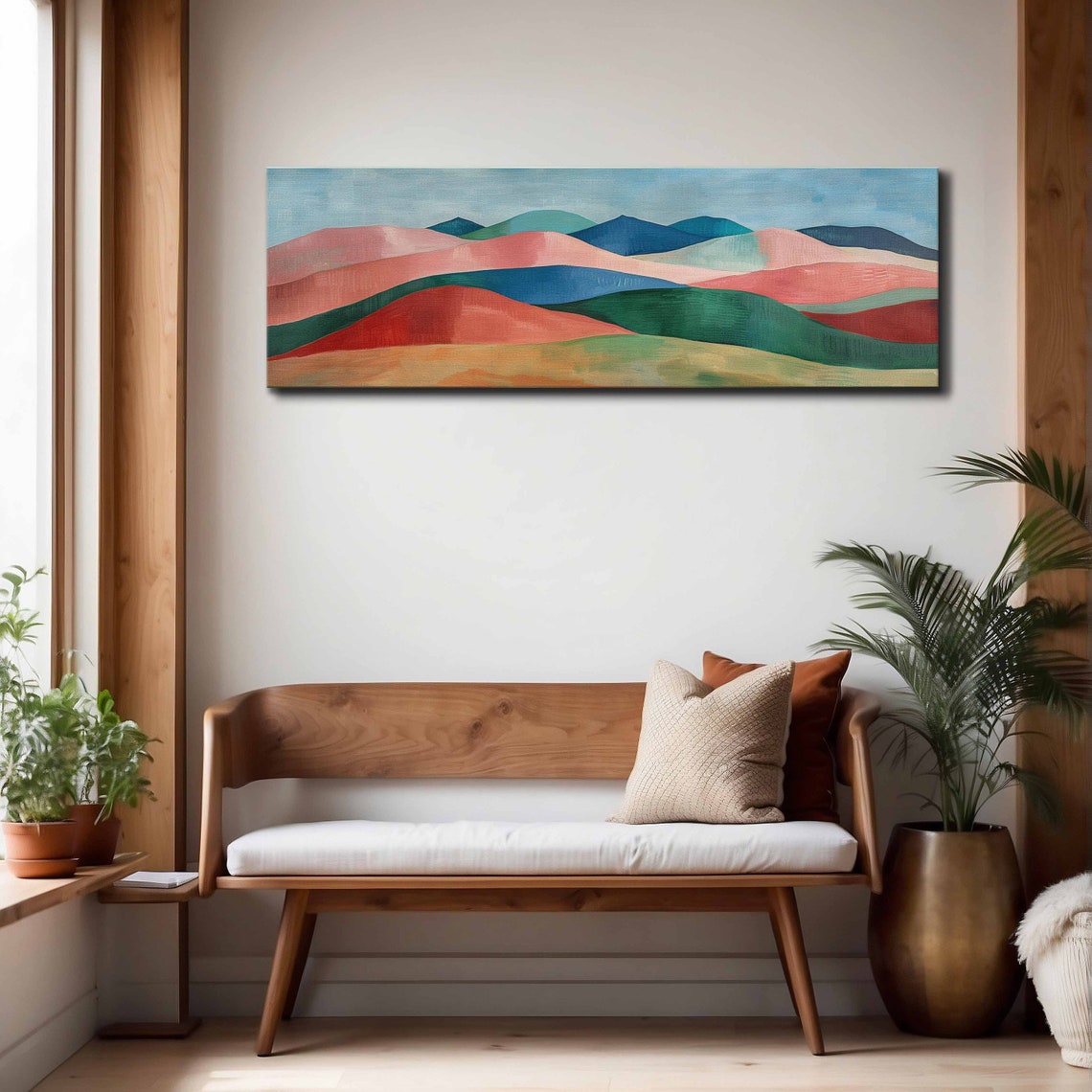 Colorful Layered Rolling Hills Pink Teal Panoramic Landscape Wall Art - Image 4