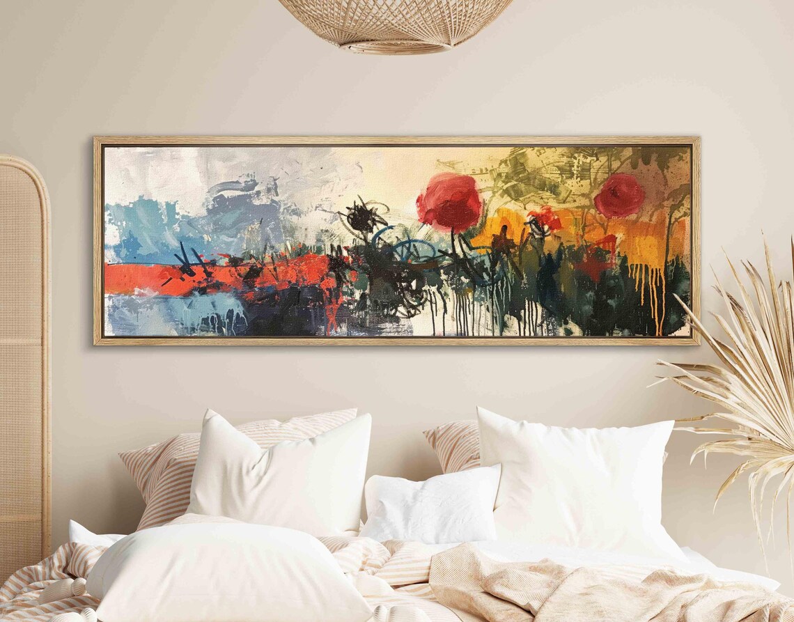 Red Poppies Abstract Expressionist Floral Oil Painting Wall Art - Image 2