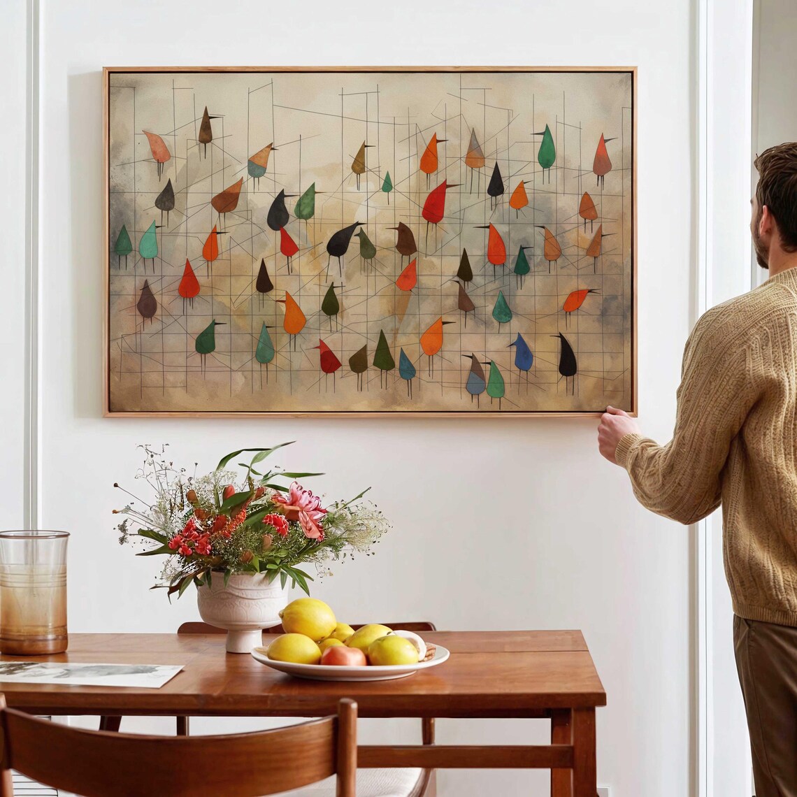 Birds On Wire Mid-Century Modern Abstract Art Print