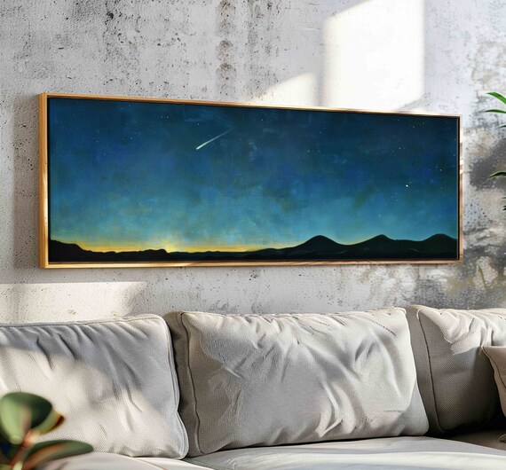 Evening Sky With Comet, Celestial Landscape Art Print