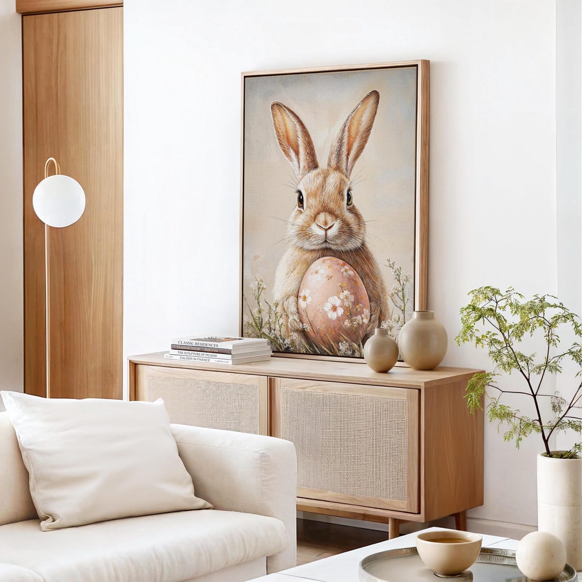 Cute Bunny Holding Decorated Easter Egg Floral Spring Portrait Poster - Image 4