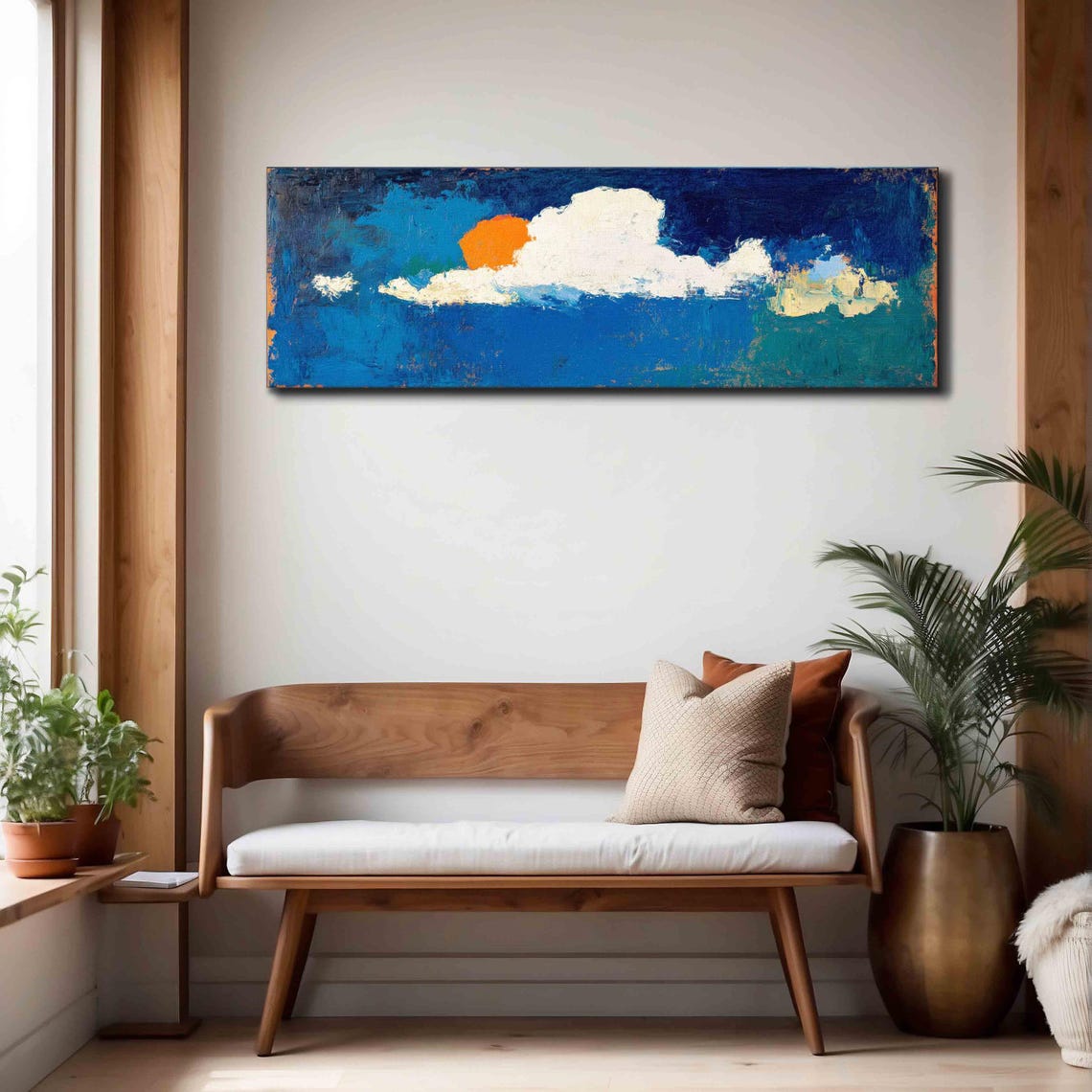 Modern Cloud Wall Art Framed Panoramic Cloud Painting Print Large Horizontal Cloud Art Wide Cloud Wall Art Above Bedcouch Decor - Image 4