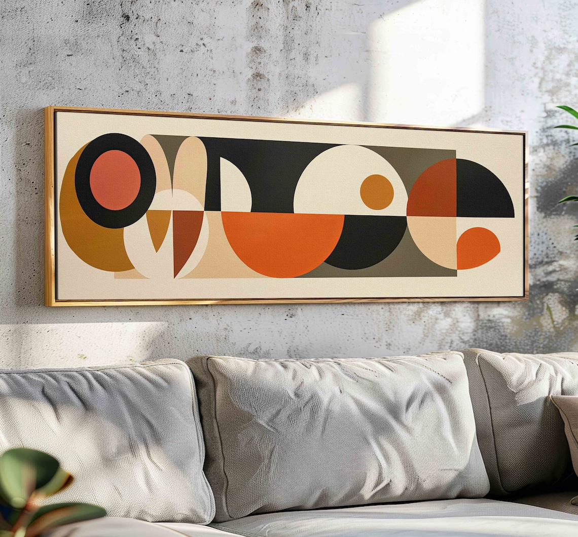 Mid Century Modern Geometric Art Print, Panoramic Decor