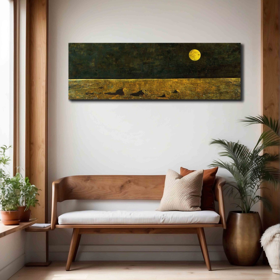 Golden Full Moon Dark Night Landscape Vintage Moody Wall Art Print - Image 4