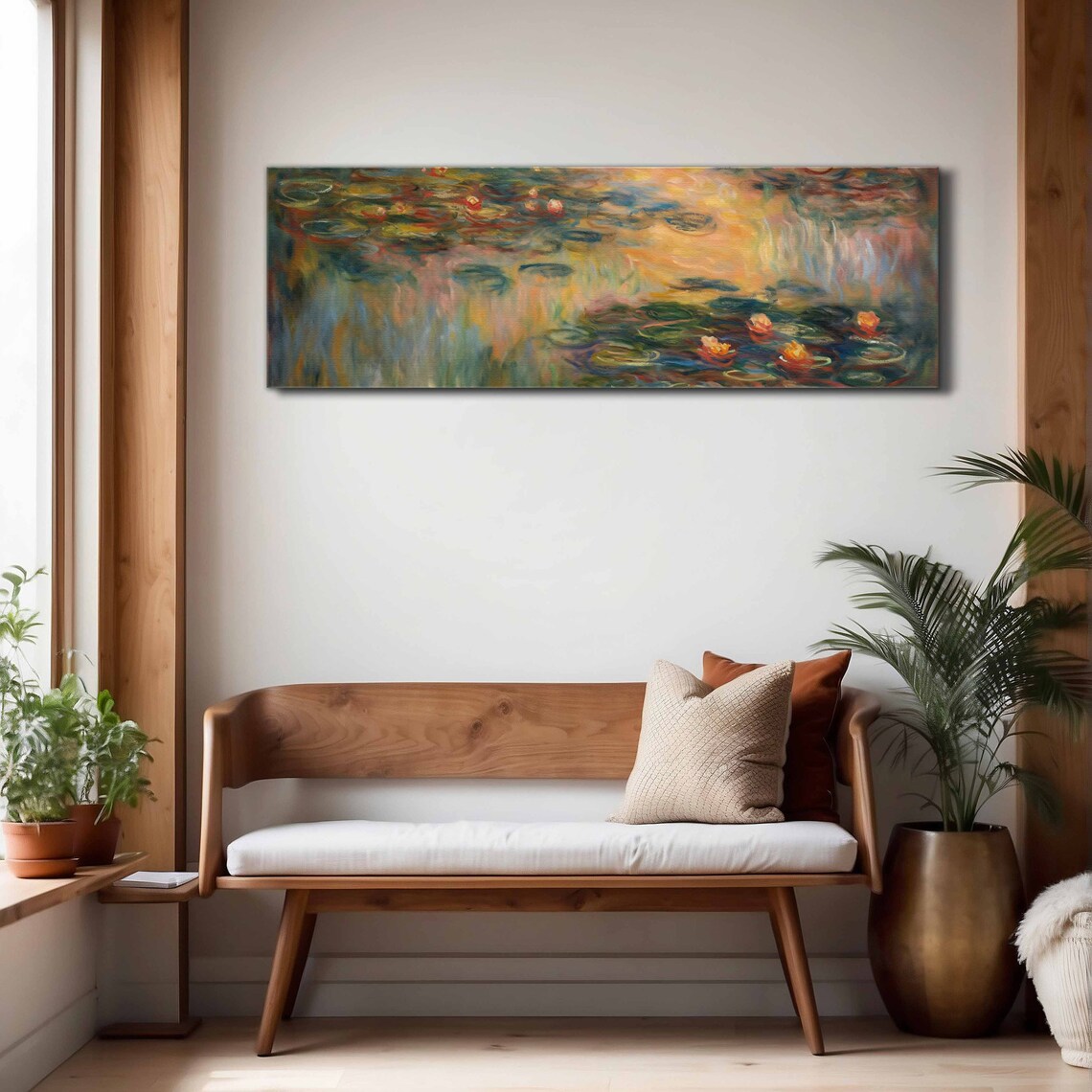 Monet Style Water Lilies Sunset Pond Impressionist Painting Wall Art - Image 4
