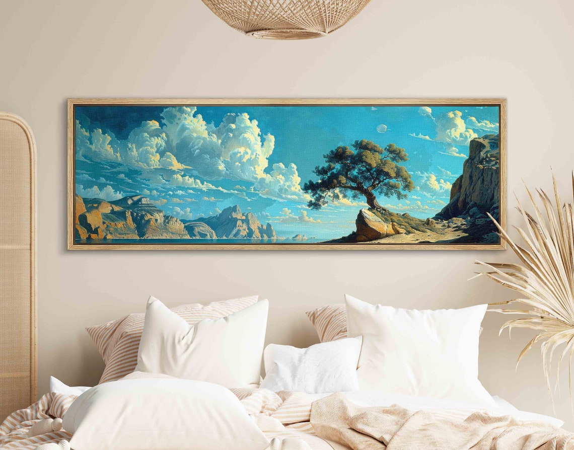 Lone Tree on Rocky Coastal Shore With Dramatic Clouds Travel Poster - Image 2
