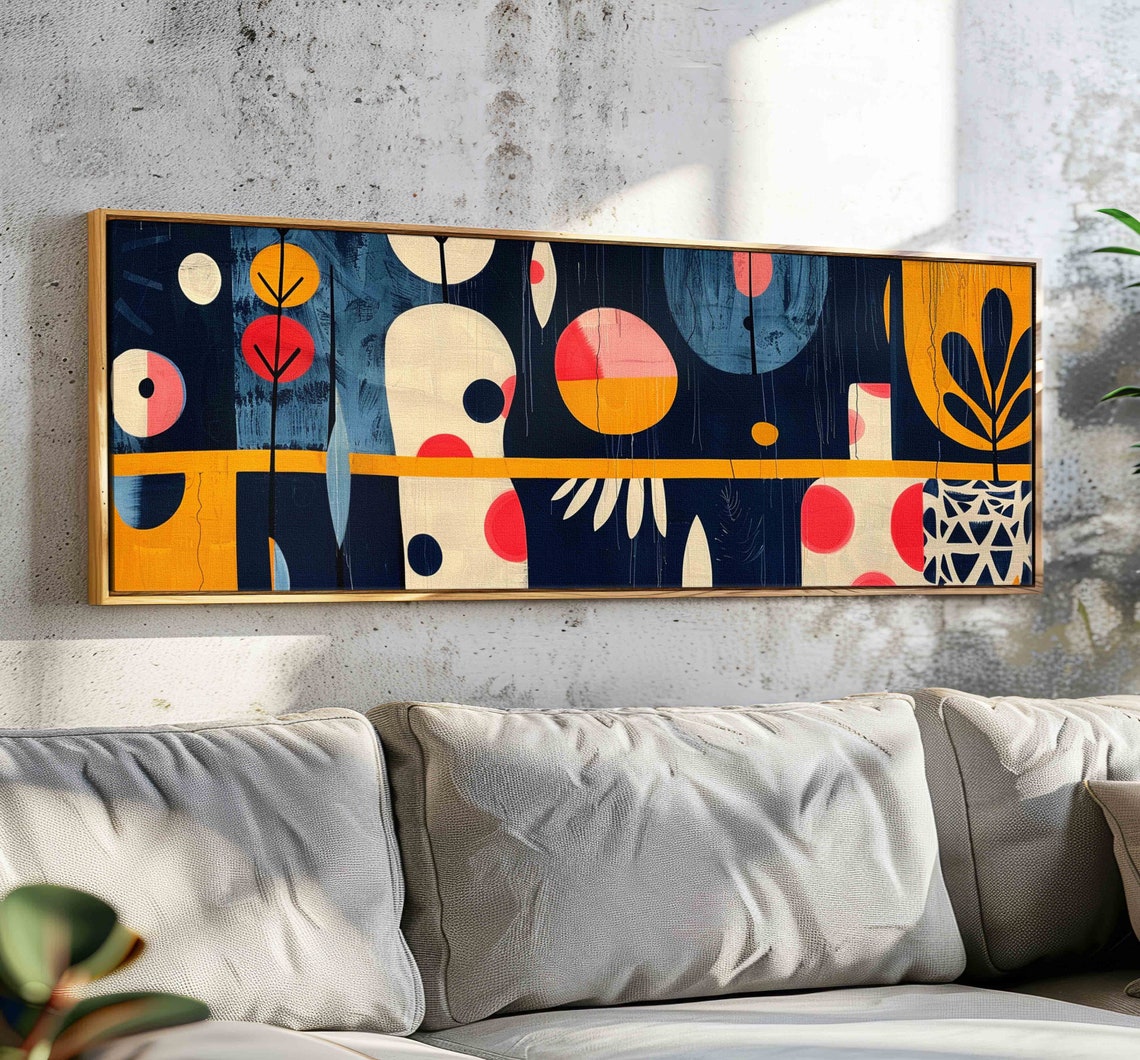 Navy Mid Century Geometric Abstract Circles Colorful Wall Art