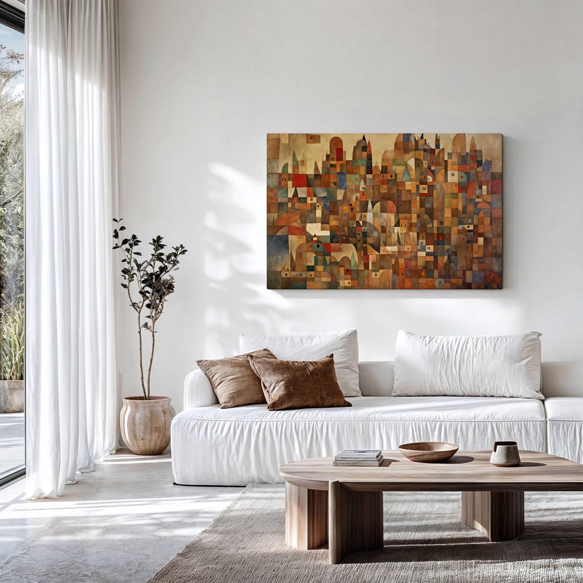 Mid Century Modern Abstract Cityscape Wall Art Framed Print Above Bedsofa Decor Geometric Horizontal Large Wall Art Framed Decor - Image 3
