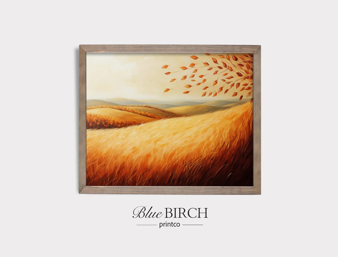 Golden Autumn Meadow Oil Painting Rustic Fall Landscape Rolling Fields Poster