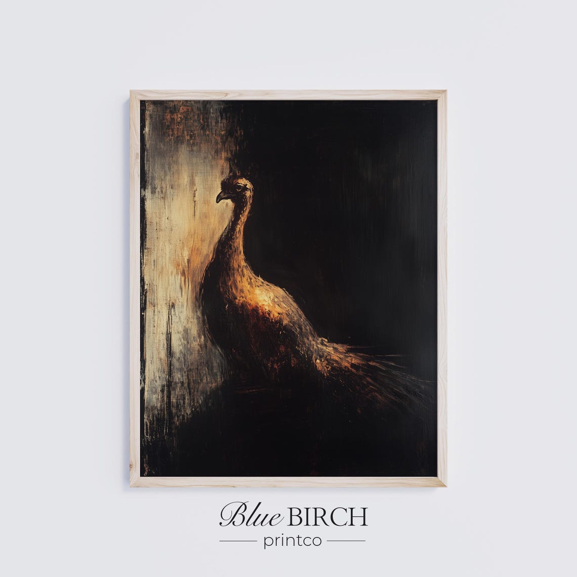 Vintage Peacock Moody Dark Oil Painting Elegant Bird Art Print