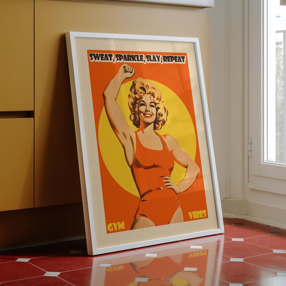 Retro Gym Art, Maximalist Fitness Girl Poster