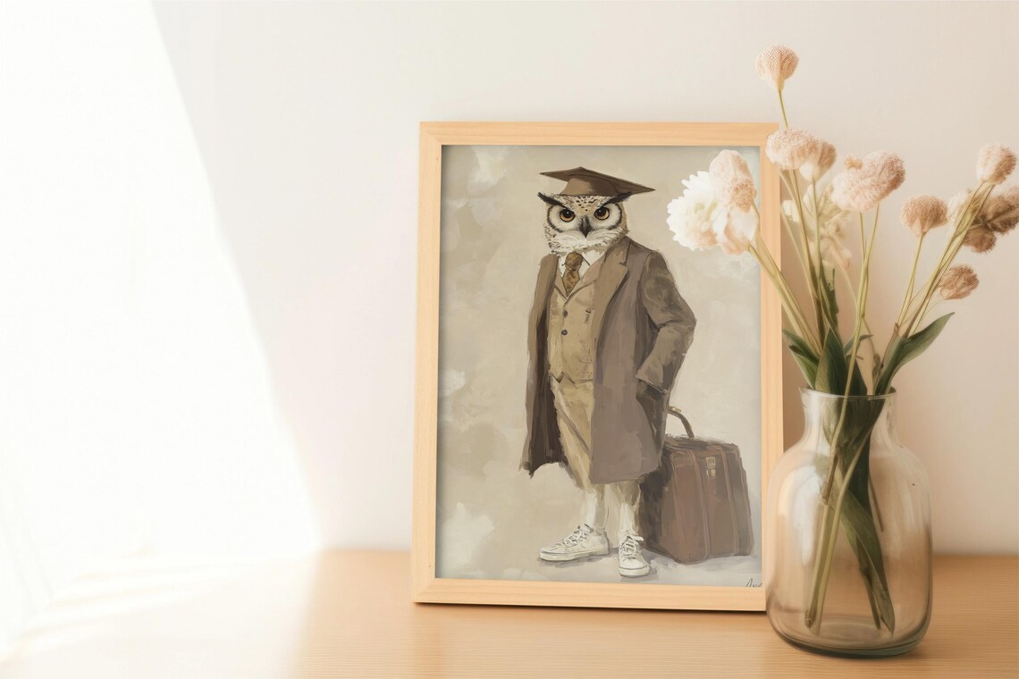 Vintage Owl Art Print, Rustic Animal Decor - Image 2