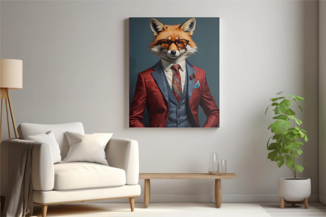 Dapper Red Fox in Burgundy Suit, Vest and Glasses Portrait Poster - Image 7