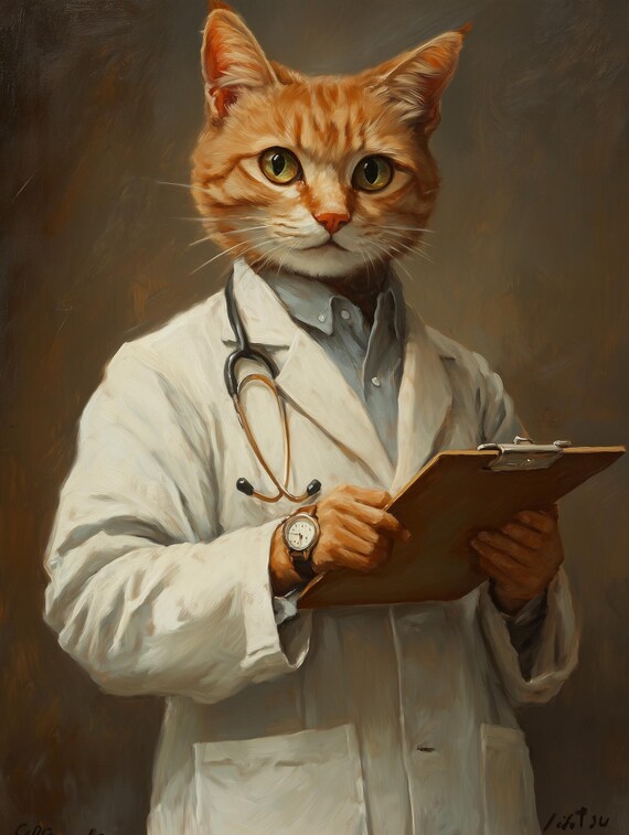 Vintage Cat Doctor Art Print, Doctor Office Decor