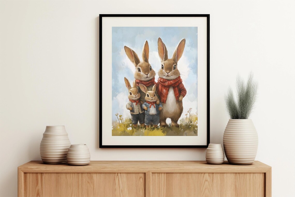 Cute Easter Bunny Family, Nursery Decor Art Print - Image 4