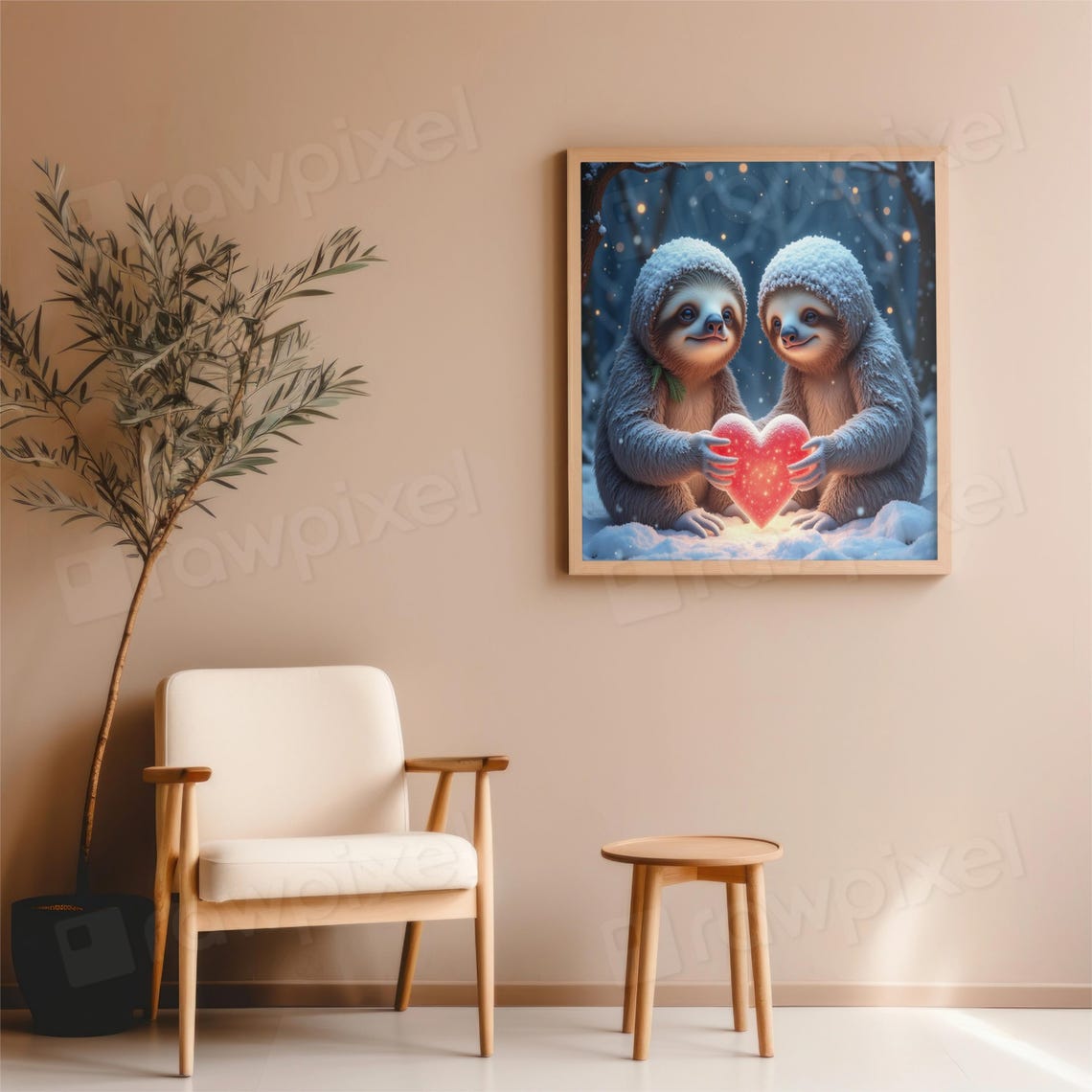 Two Adorable Sloths Holding a Glowing Heart in the Snow Poster - Image 4