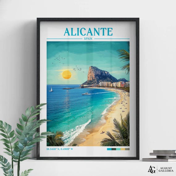 Alicante Spain Retro Travel Print Wanderlust Posters Wall Art Framed Prints Canvas Poster